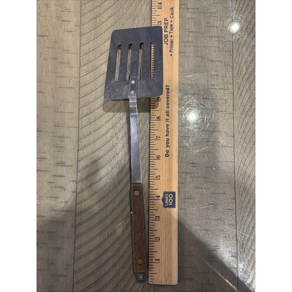 VTG Japan Stainless Steel Slotted Spatula Turner Wood Handle